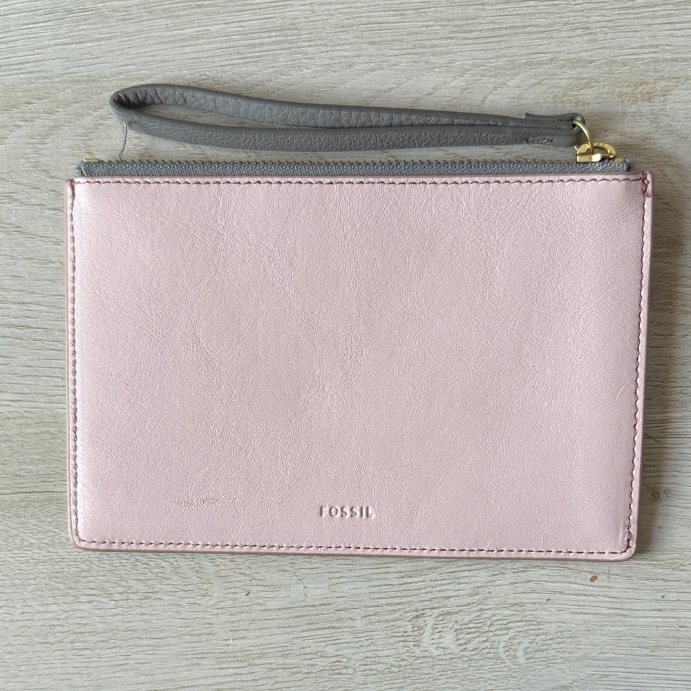 Fossil Blush and Gray Leather Wristlet